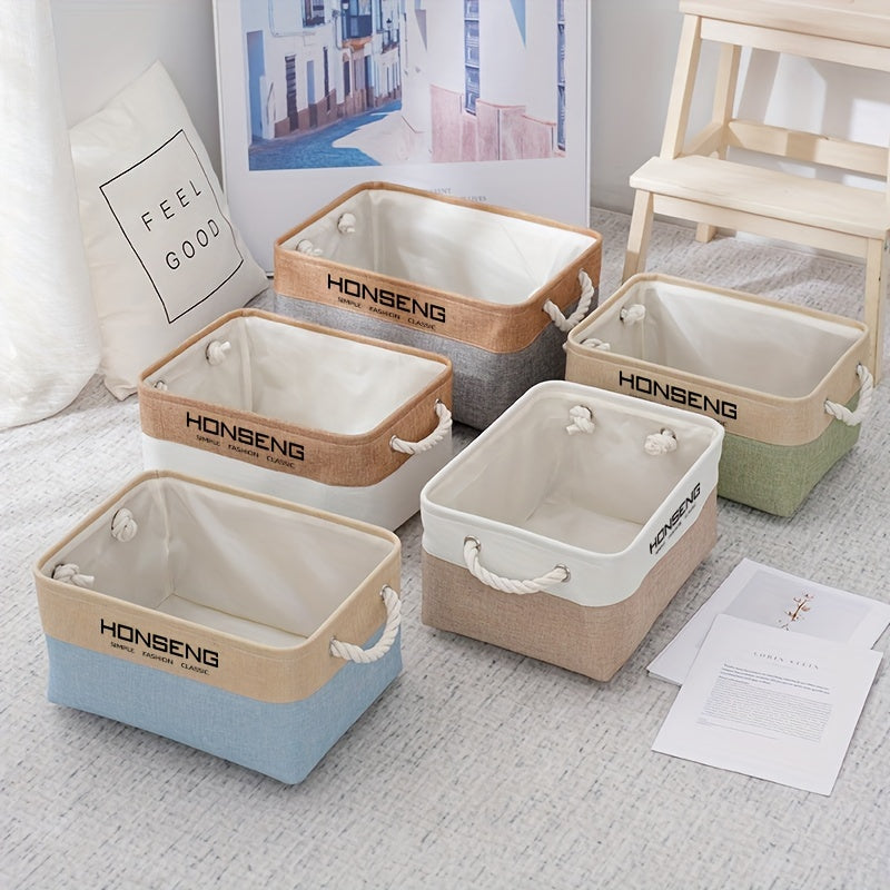 Set of 3 Large Linen Storage Baskets - Stylish Golden Organizers for Clothing, Books, Toys & Supplies - Ideal for Organizing Shelves