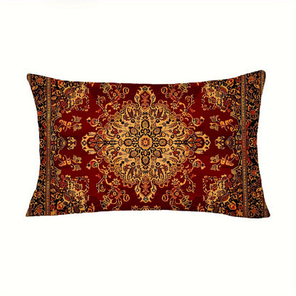 Geometric red tribal printed throw pillow cover in two sizes, perfect for home decor in living room or bedroom. Does not include pillow insert.