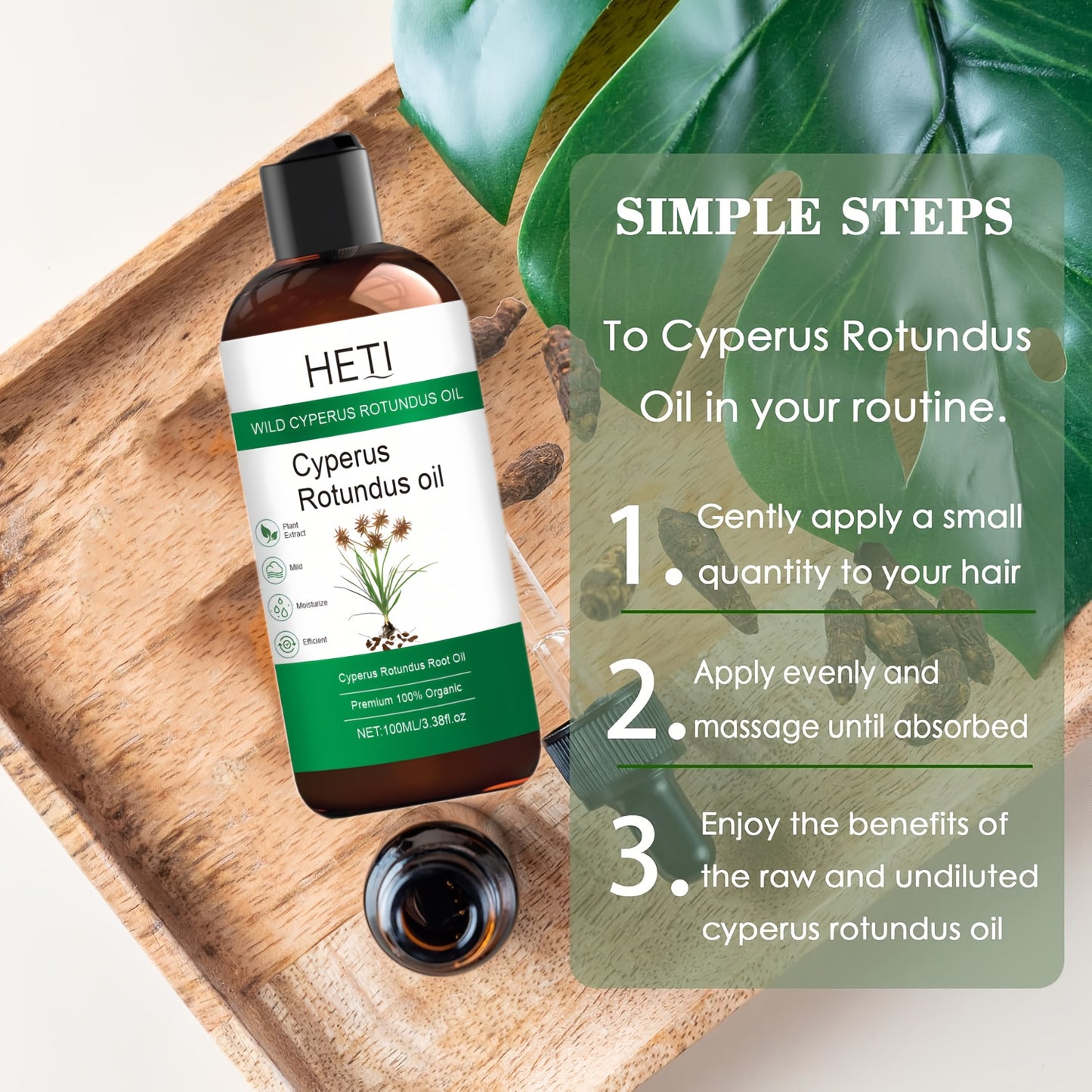 100ML Cyperus Rotundus Oil for hair removal care, 100% plant essential oil, suitable for hair and body, non-greasy, moisturizing, and easily absorbed.