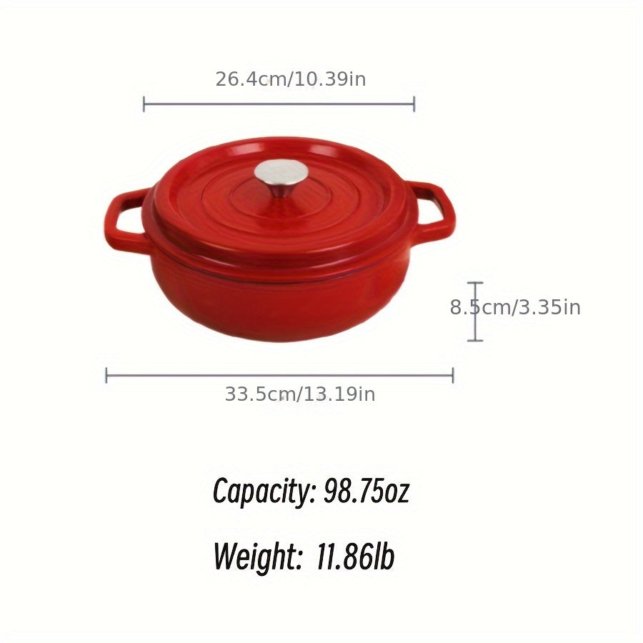 Enhanced Enamel Coated Cast Iron Pot with Lid - Ideal for Cooking Stew, Soup, and More, Non-Stick Surface, Suitable for Use with Oven, Induction, Gas, and Electric Cooktops, Comes in 60.8oz, 98.7oz, and 115oz Capacities.