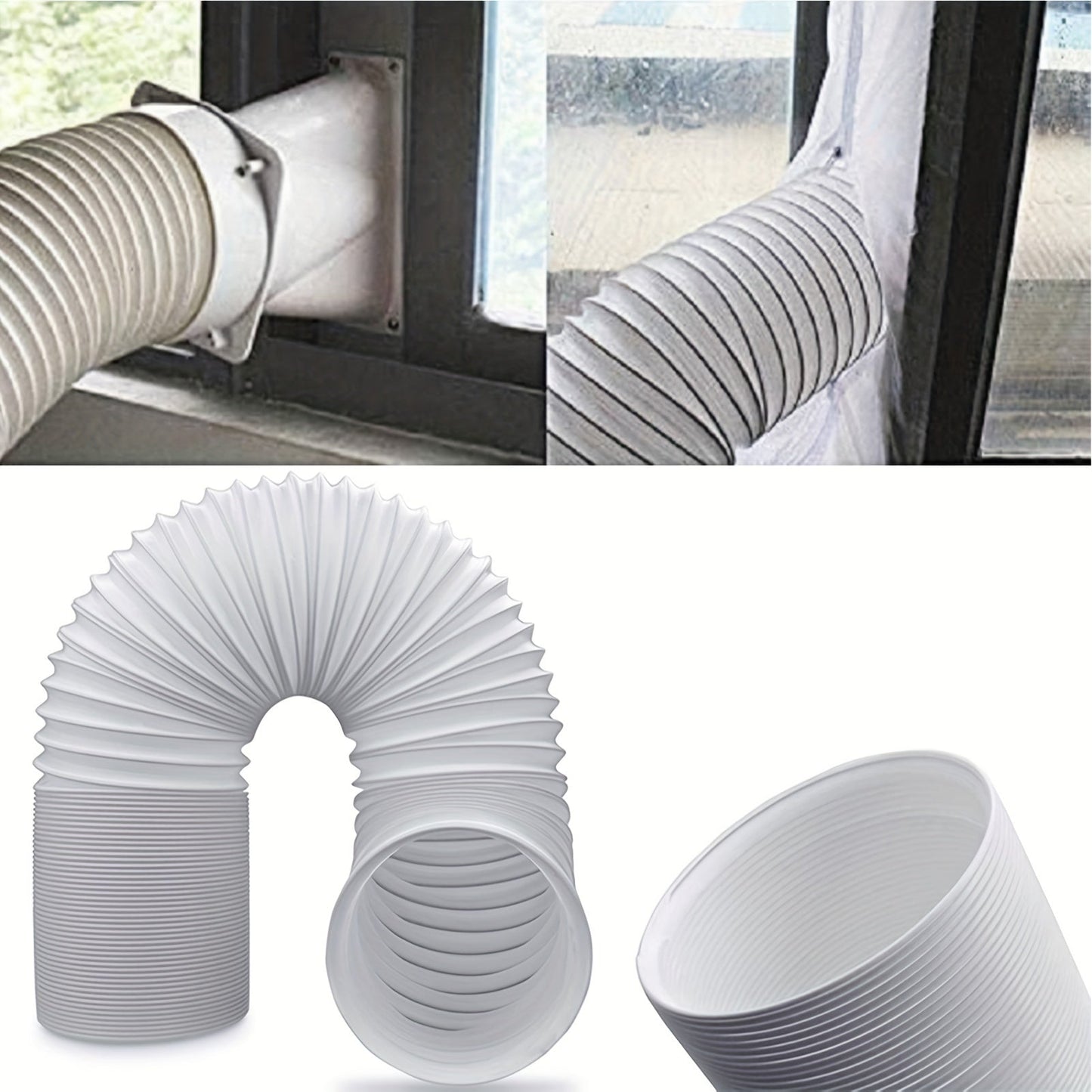 1.5m Extendable AC Vent with Counter Clockwise Threading - Universal Fit Portable Air Conditioner Exhaust Hose, Easy Installation, Durable Polypropylene, No Power Supply Needed