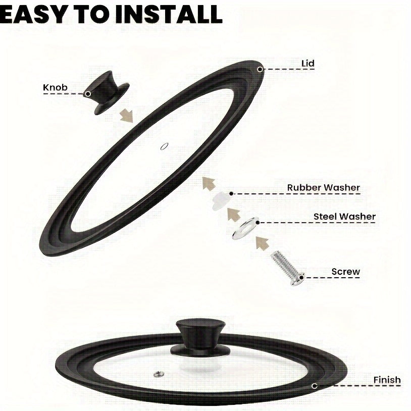 Multi-functional Tempered Glass Lid with Silicone Rim - Suitable for Pots ranging from 19.81cm to 27.99cm, Can be Cleaned in Dishwasher, Handles Heat up to 450°F, Features Non-Slip Knob - Ideal for Skillets and Pans with Flat Bottoms.