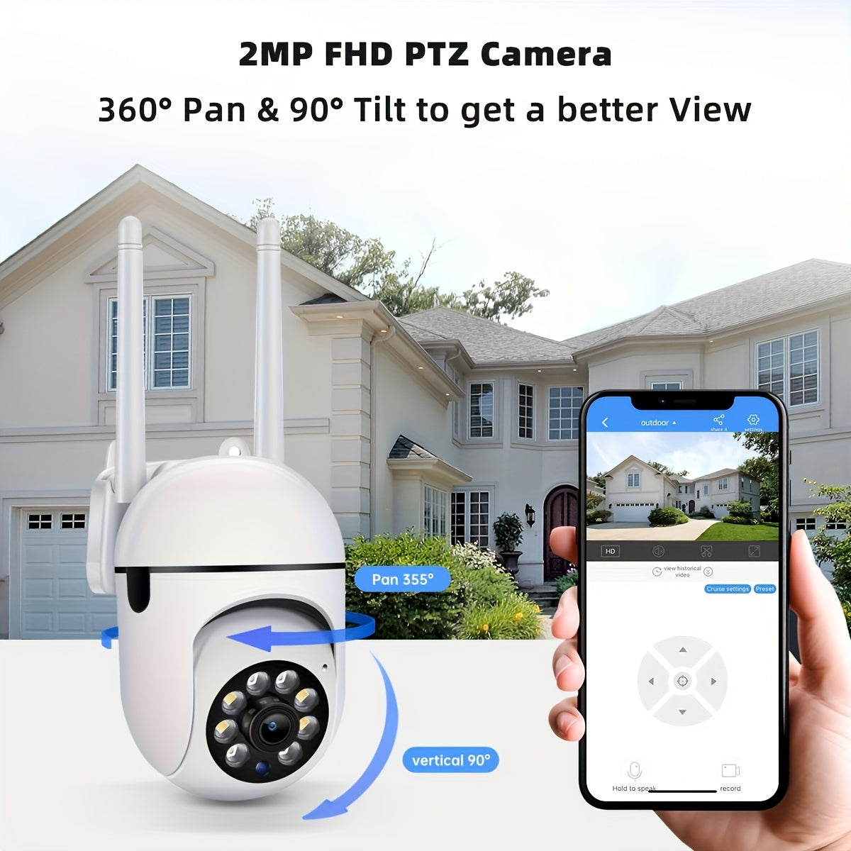 1pc High-definition 1080P Wireless Wifi Security Camera with PTZ, Two-way Audio, Motion Detection, Alarm Notification, and SD Card Support. Includes Night Vision, Intercom, and Remote