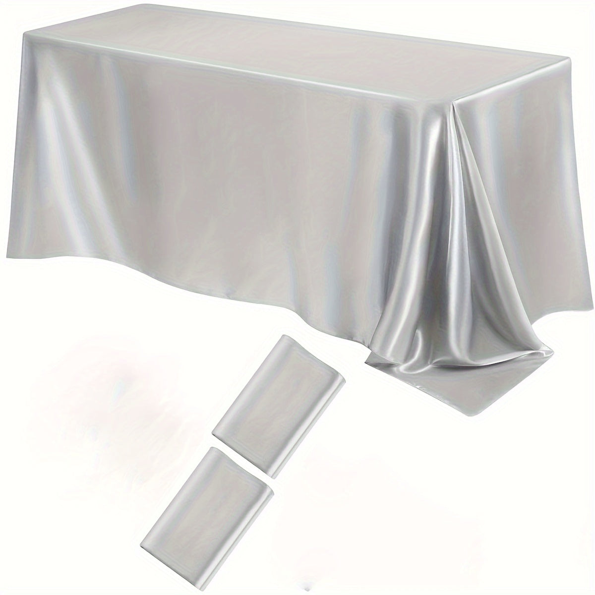 Luxurious satin tablecloths in a 2-pack. Ideal for Christmas, parties, banquets, and weddings. Solid color, 259.08x147.32 cm rectangular polyester table covers. Machine woven.