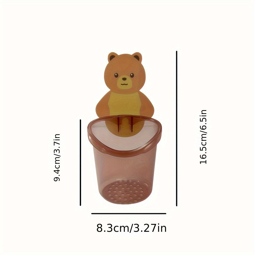 Set of 3 Adorable Bear Toothbrush and Toothpaste Holders - Easily Cleaned Wall-Mounted Bathroom Organizer with Drainage, No Drilling Required - Essential Bathroom Accessory