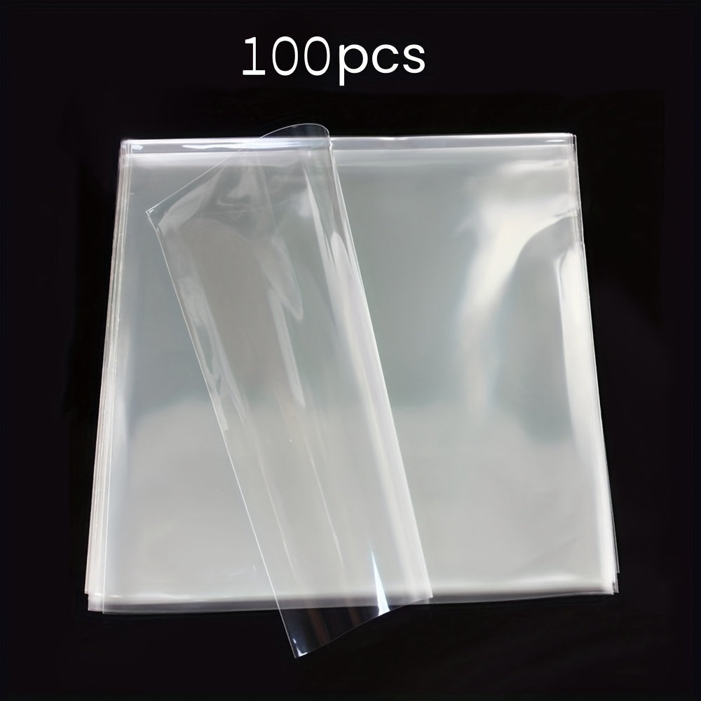 50/100 transparent plastic LP record sleeves for vinyl albums, uncharged protective covers. Single and double sleeve set with additional plastic material.