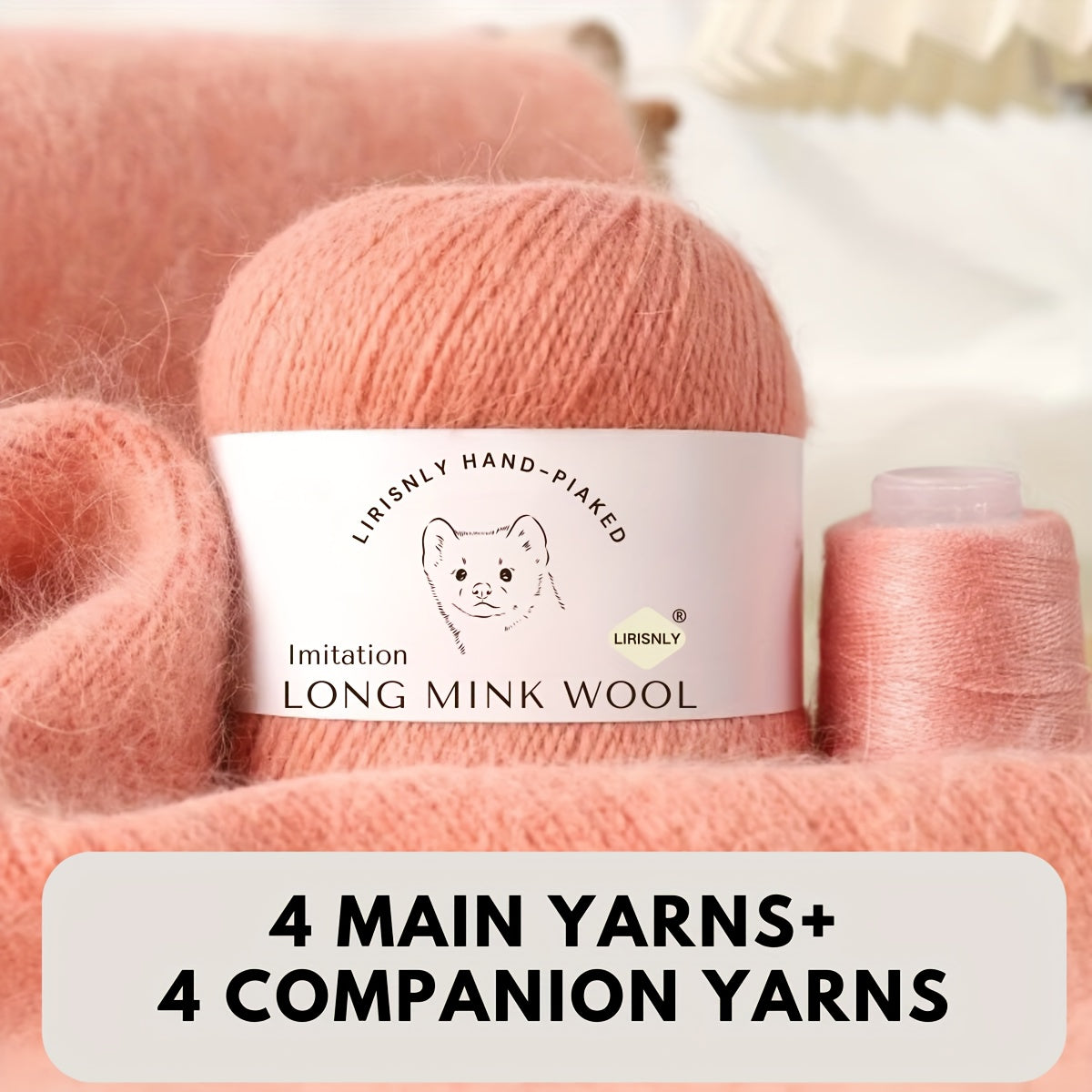 4pcs of faux mink wool and long wool totalling 280g, with 50g faux mink wool and 20g companion thread each. Skin-friendly and warm, suitable for knitting scarves, sweaters, hats, etc.