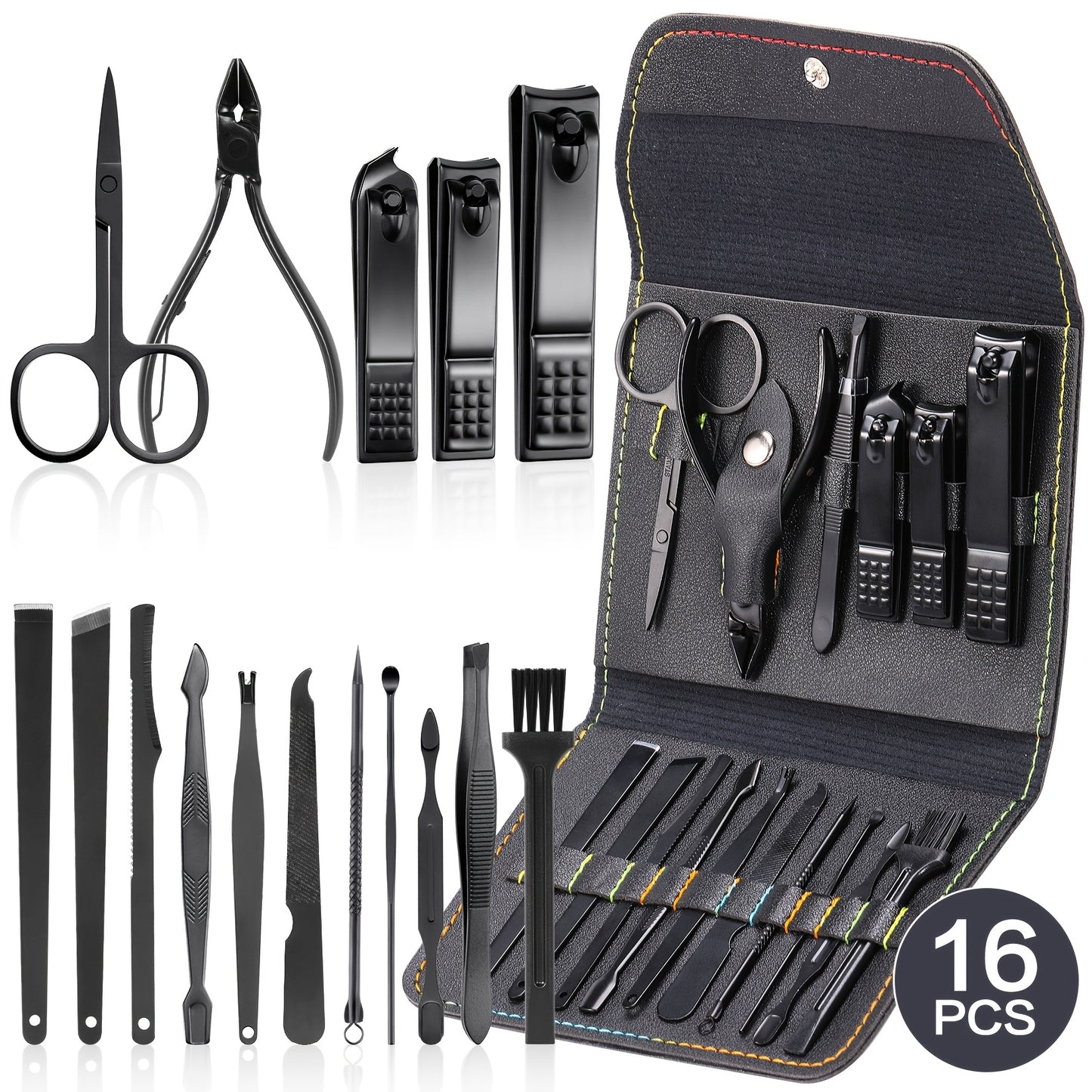 16/19pcs Stainless Steel Manicure Set for Men and Women's Travel.