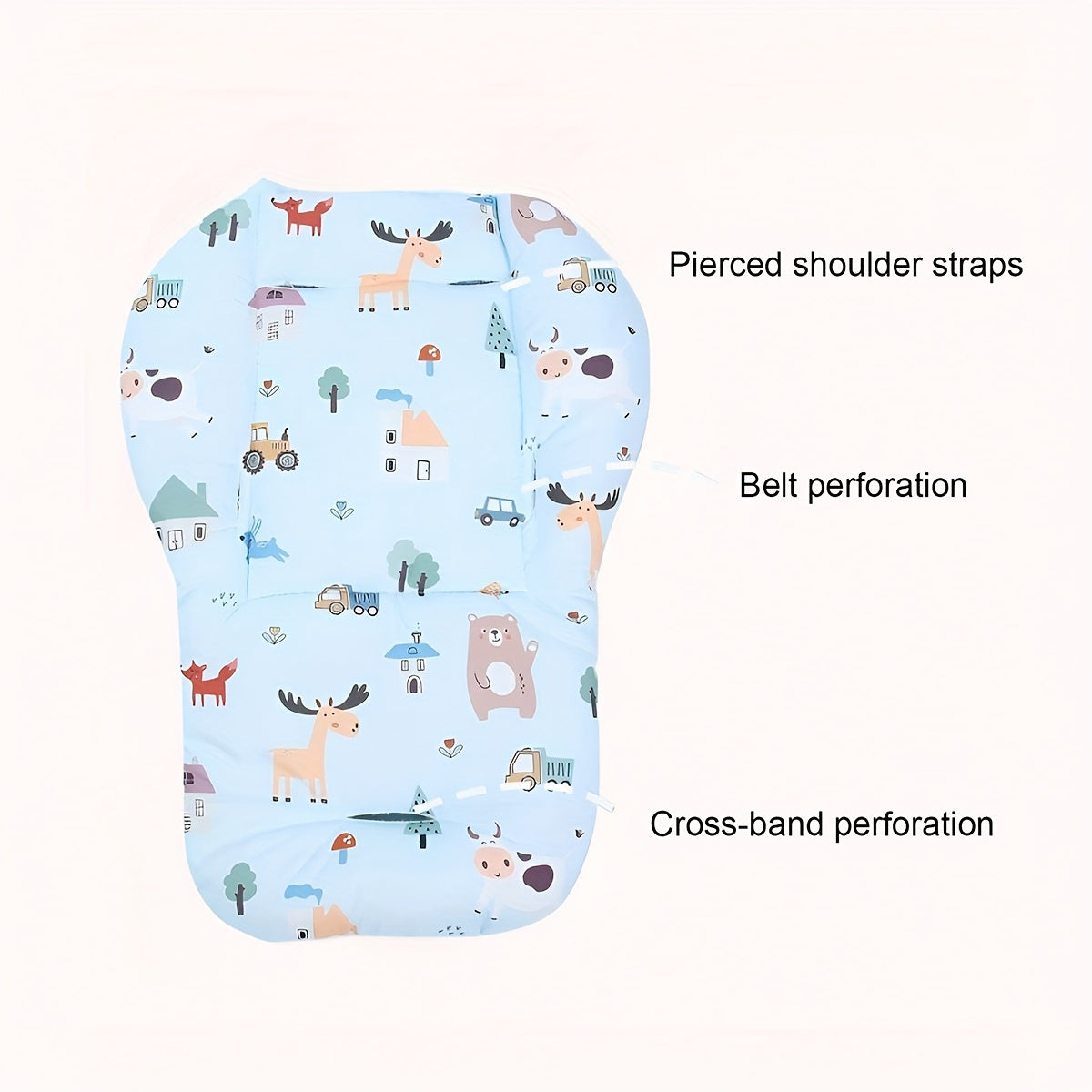 Animal Print 1-Pack Baby Stroller Seat Liner, Suitable for High Chairs and Car Seats, Breathable Polyester Cushion for Infants & Toddlers Ages 0-3 - Features Pierced Shoulder Straps and Belt Perforation Design for Universal Fit.