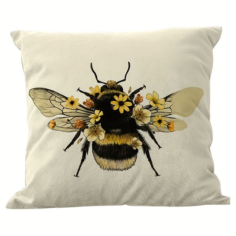 Yellow Floral Bee Throw Pillow Cover measuring 45.72x45.72 cm - Ideal Decorative Cushion Case for Sofa and Bed, Made of Polyester, Insert Not Included