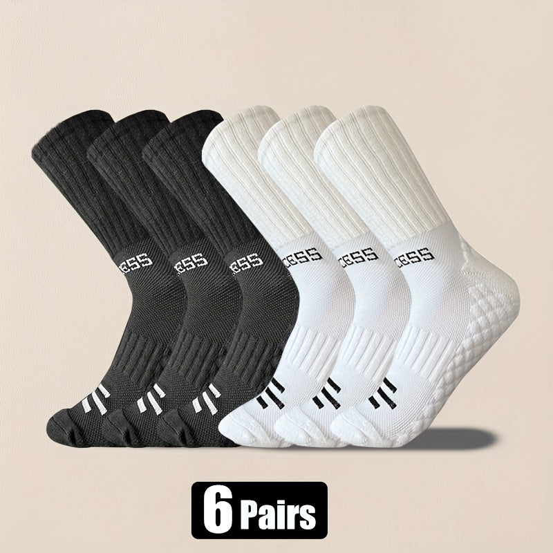 6-Pack Performance Athletic Crew Socks with Non-Slip Grip - Ideal for Basketball, Running, Hiking, Cycling - Machine Washable