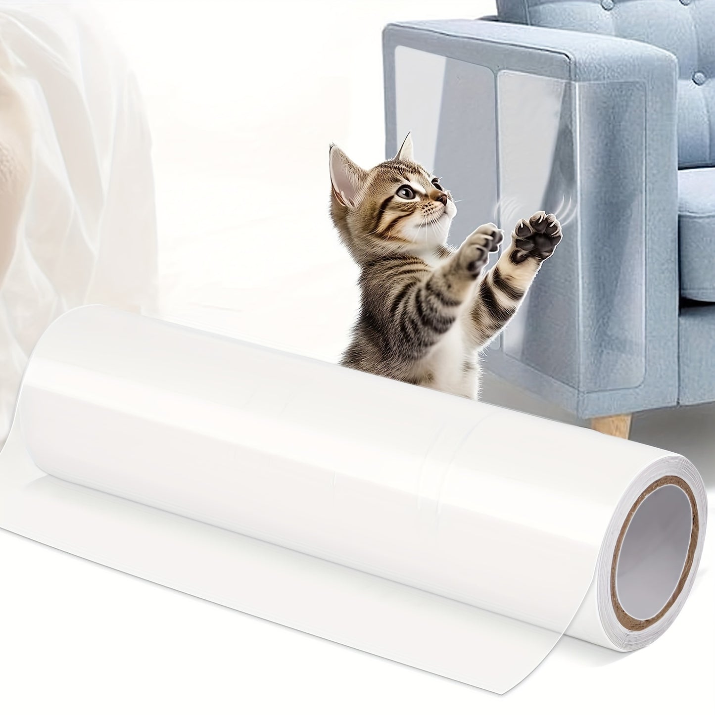 1 roll of clear self-adhesive cat scratch protector for furniture, couch, sofa, wall, and door protection.