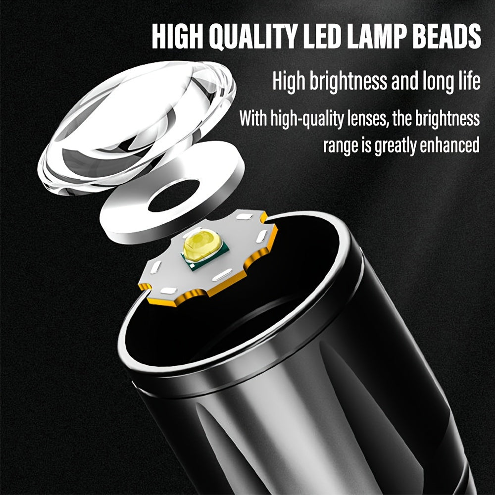 Shustar S-216 Ultra-Bright Mini LED Flashlight: rechargeable, portable work light with XPE & COB side light, telescopic zoom, USB charging - great for camping, hiking, and outdoor