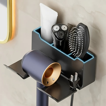 Wall-mounted hair dryer storage rack for home use without punching.