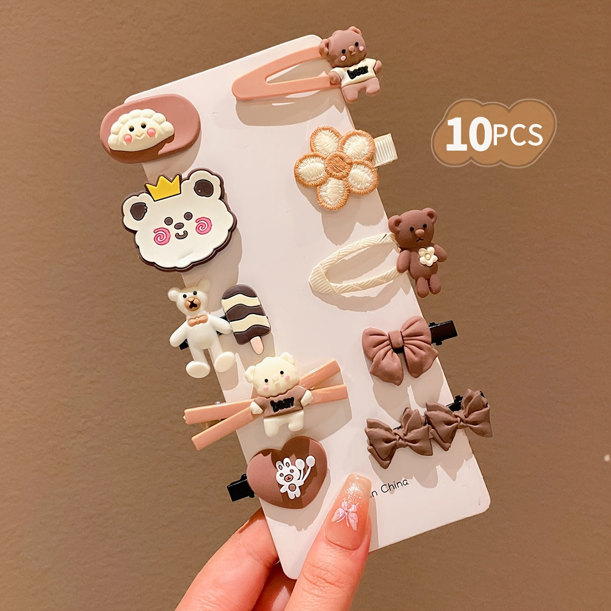 10/14/24pcs Brown Hair Clip Girls Autumn/Winter Style Headwear Cartoon Clip, LEMON LOVE