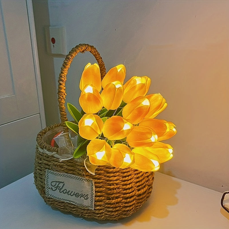 Tulip Lamp set includes LED Simulation Bouquet Night Light and Hand Bouquet Lamp, perfect for room decoration.