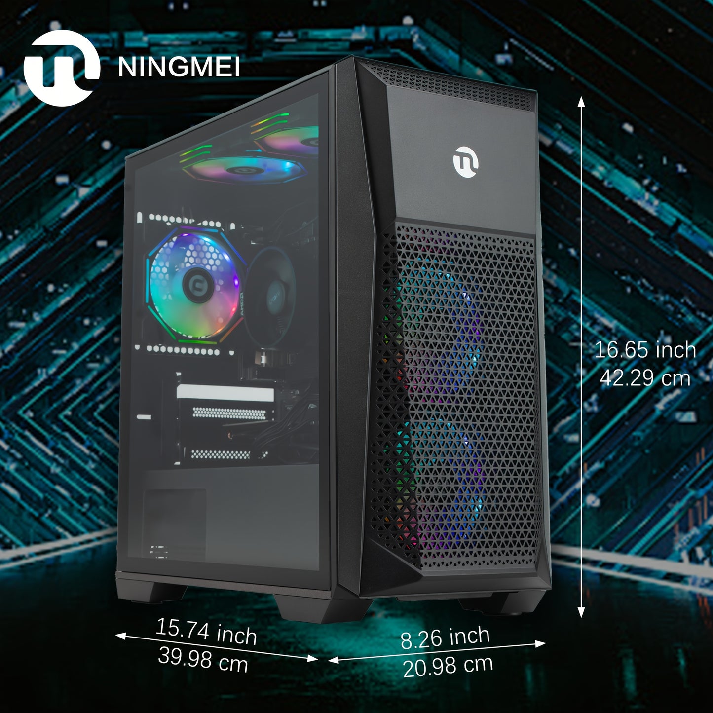 NINGMEI Gaming Desktop Computer with AMD Ryzen 7 5700G, Radeon Vega8, 16GB DDR4 Memory, 1TB SSD, 6 RGB Fans, Win11