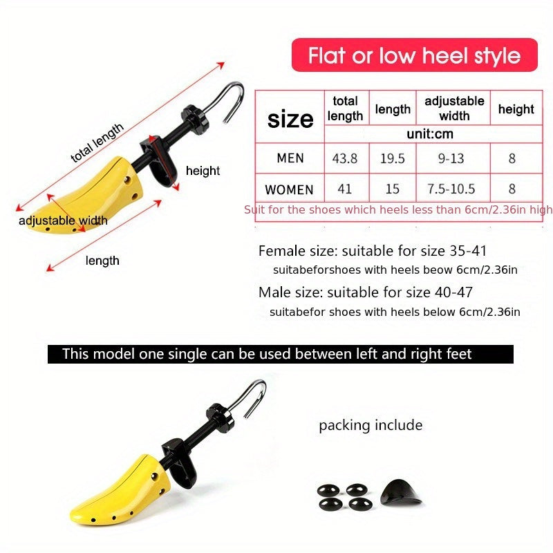 Durable plastic shoe stretcher for flats, pumps, and boots.