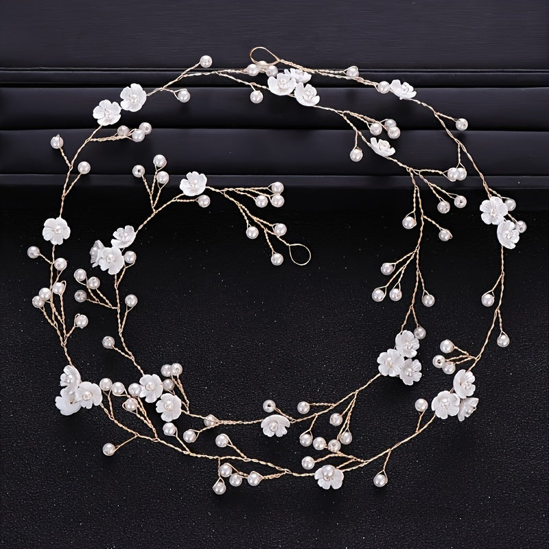 Handmade Pearl Headband and Hair Accessories for Brides, Floral Fairy Wedding Wrap Headband, Bridal Hair Accessories