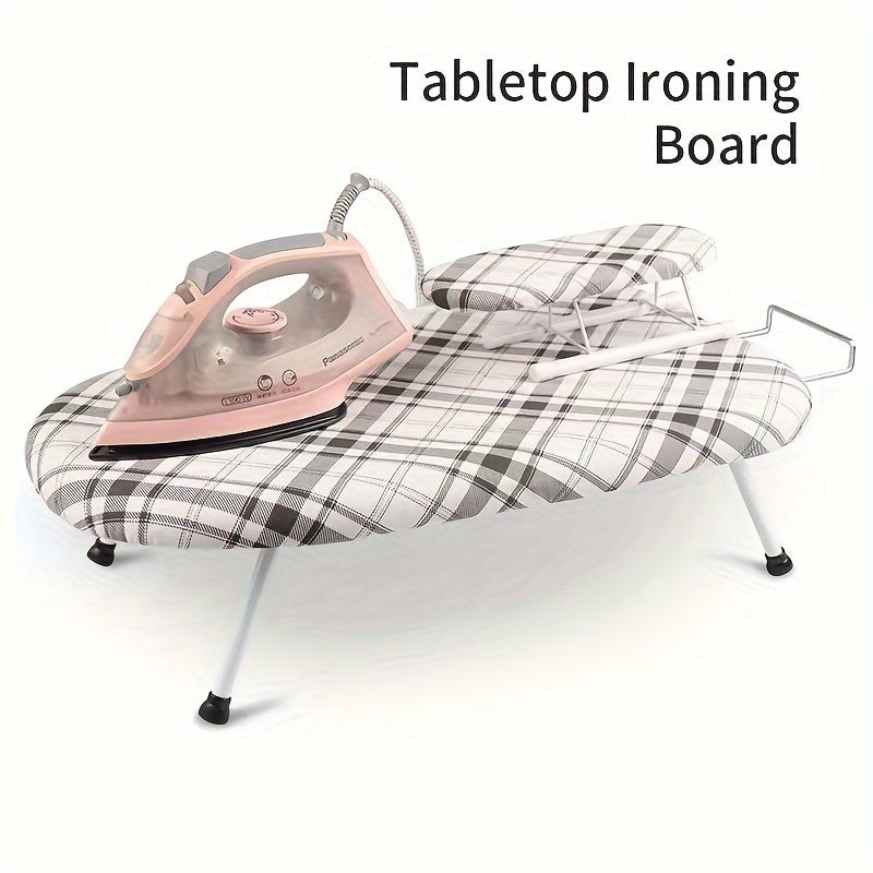 Compact Folding Ironing Board Stand with Stainless Steel Frame and Plastic Cover, Space-Saving Tabletop Design, Ideal for Home Use, Perfect for Collar and Cuff Ironing.