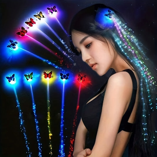 LED Butterfly Light Braids - Vibrant Multicolor Glowing Hair Clips, Battery-Operated with Non-Rechargeable Batteries Included - Perfect for Festivals, Graduations, and Parties, or as