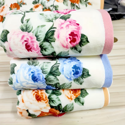 1/3 Floral Pattern Cotton Hand Towels, Soft and Absorbent for Home Bathroom, 73.66*34.04cm.