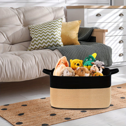 55L Grey Rope Woven Storage Basket with Handles - Versatile toy organizer for kids, laundry, living room, nursery, and bedroom - Durable linen blend, 48.01cm x 34.04cm x 11, under-bed storage.