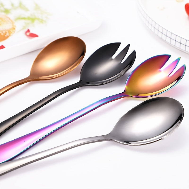 Set of 2 gold-plated stainless steel salad utensils for various dishes.