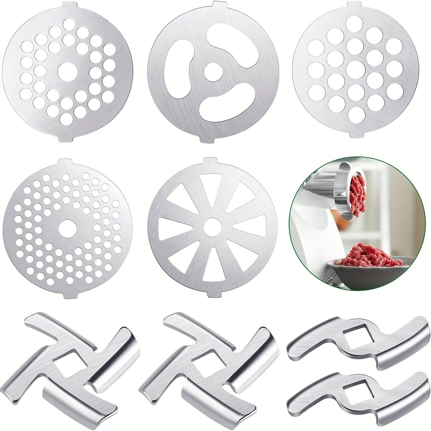 Meat Grinder Blade Set - Includes 2, 4, 8, and 9pcs Food Grinding Blades, Stainless Steel Cutter for Size 5 Meat Grinder Stand. Compatible with Mixers and a Must-Have Kitchen Accessory for Grinding Meat and More.