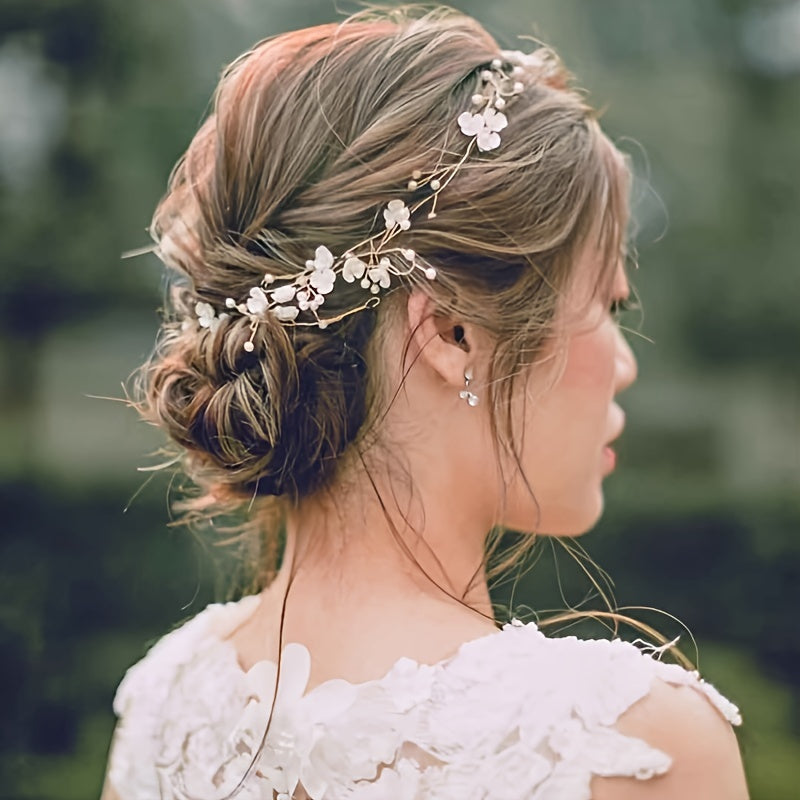 Handmade Pearl Headband and Hair Accessories for Brides, Floral Fairy Wedding Wrap Headband, Bridal Hair Accessories