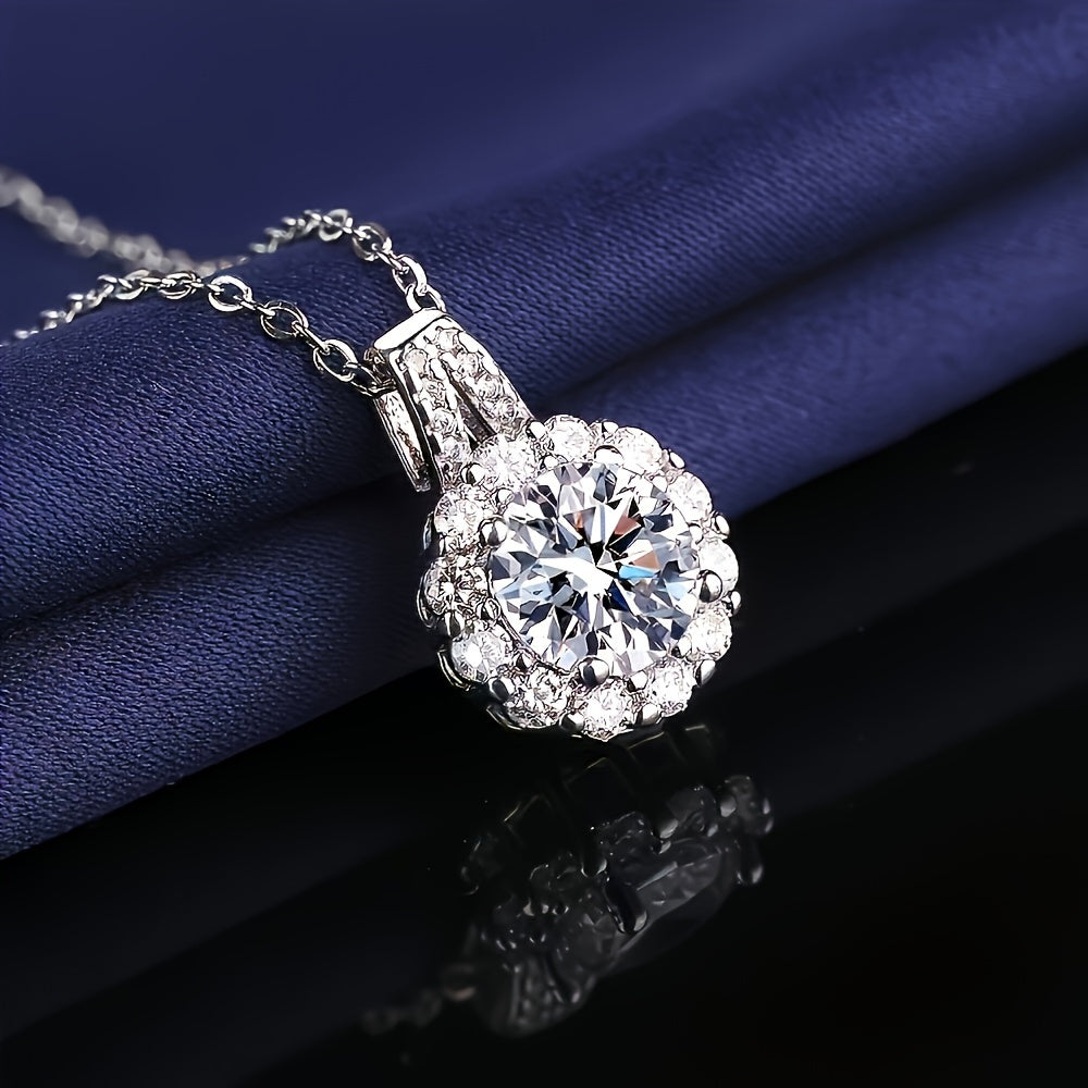 Stylish Vintage Pendant Necklace featuring a 2 Carat Moissanite and Synthetic Crystal - Ideal for Valentine's Day or adding Everyday Elegance