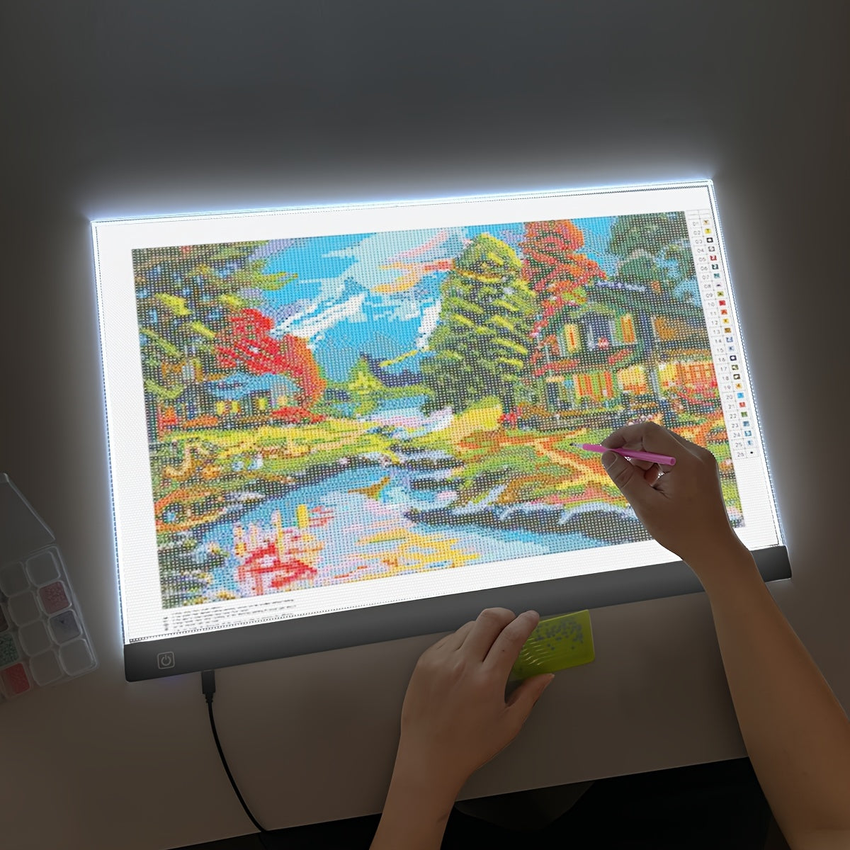 Compact LED light pad for various creative applications - adjustable brightness, USB powered, non-magnetic, ambidextrous, square acrylic body.