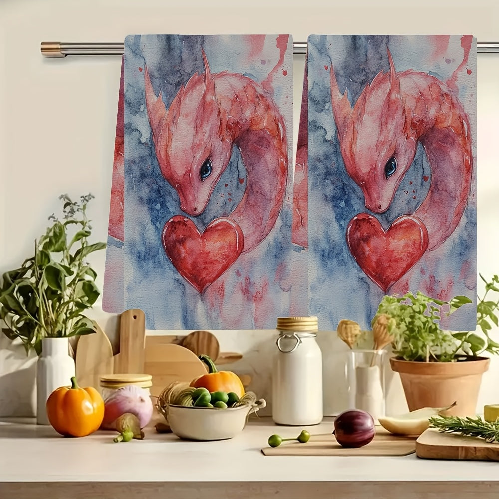 This bundle includes two ultra-soft kitchen towels that are ideal for Valentine's Day. They are highly absorbent, making them perfect for both dishes and hands. These towels are also suitable for holiday decoration and can be easily cleaned in the