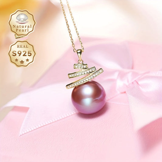 Beautiful women's necklace featuring an elegant freshwater pearl pendant, showcasing 11-12mm purple large particle natural pearls with minor imperfections. Made with S925 silver, this necklace comes in a gift box, making it a perfect choice for daily