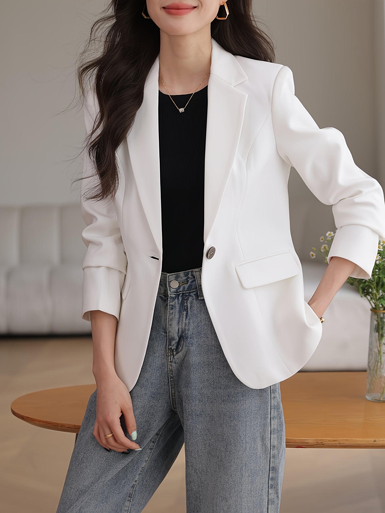 2024 Korean-style Small Suit for Autumn and Winter - Formal, High-End Fashion, Long Sleeve, Polyester/Spandex, Machine Washable