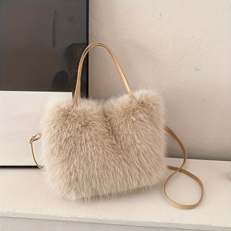 Women's Faux Fur Shoulder Bag, Chic and Comfortable, Adorable Crossbody Bag for Fall/Winter, Available in Pink, Coffee, Beige, and Black, Easily Foldable and does not include any accessories