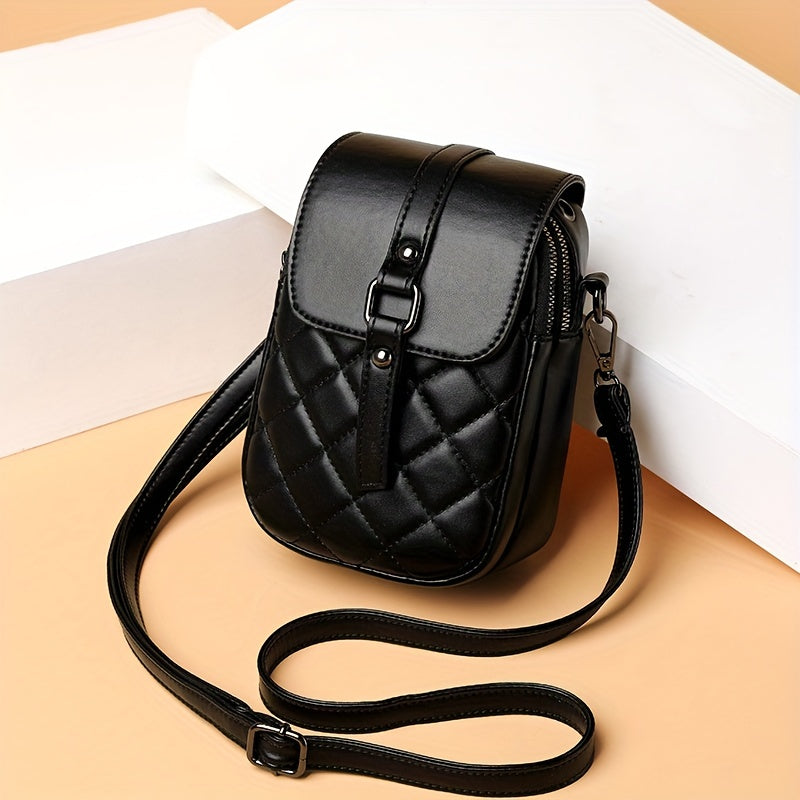 Mini Argyle Quilted Crossbody Bag with Fashion Flap, Women's Multi Layer Shoulder Purse.