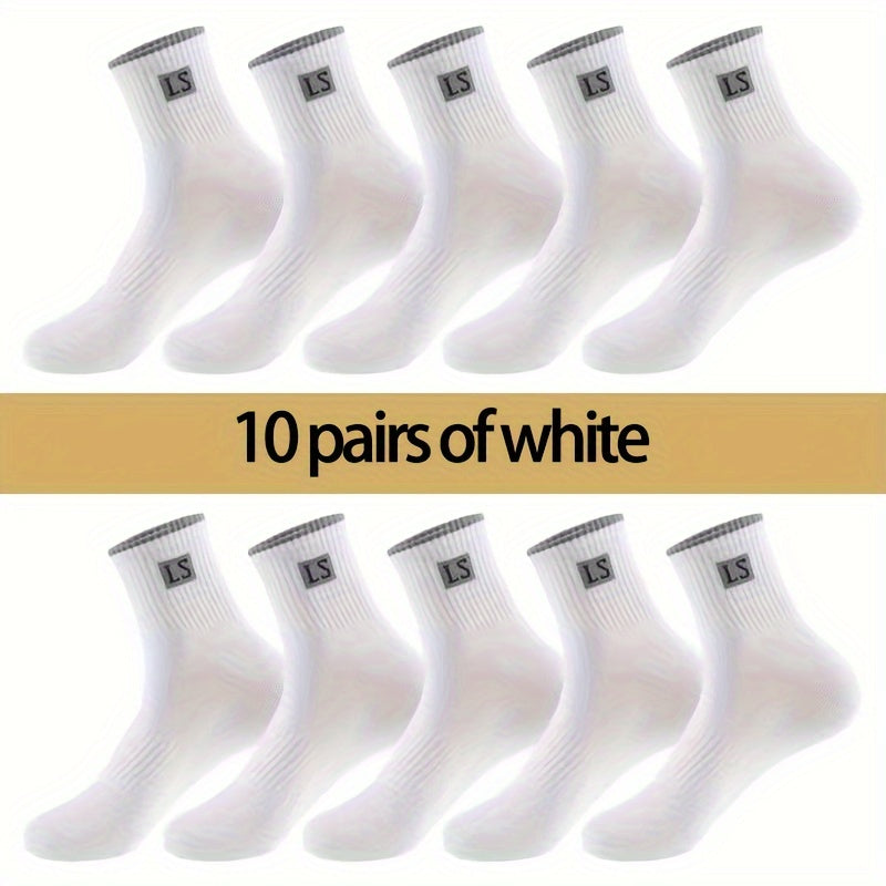 10 pairs of men's trendy solid crew socks, perfect for outdoor wearing in all seasons.