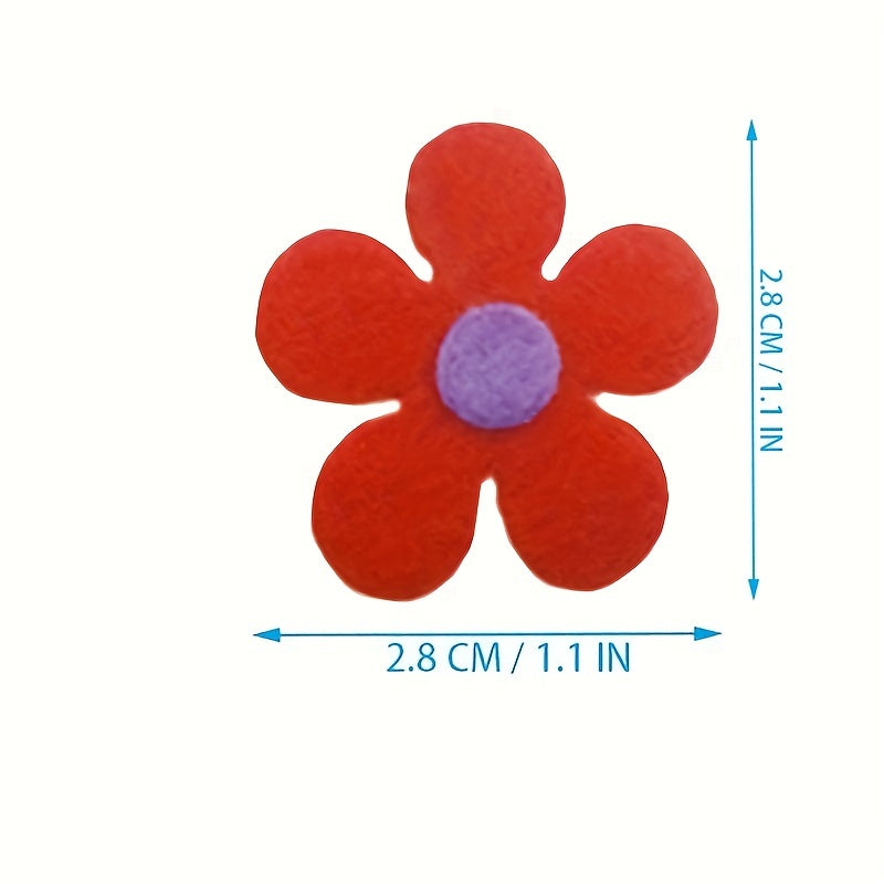 100 handmade felt flowers for DIY crafts and classroom decoration, including vibrant flower patch felt stickers and fabric flowers.