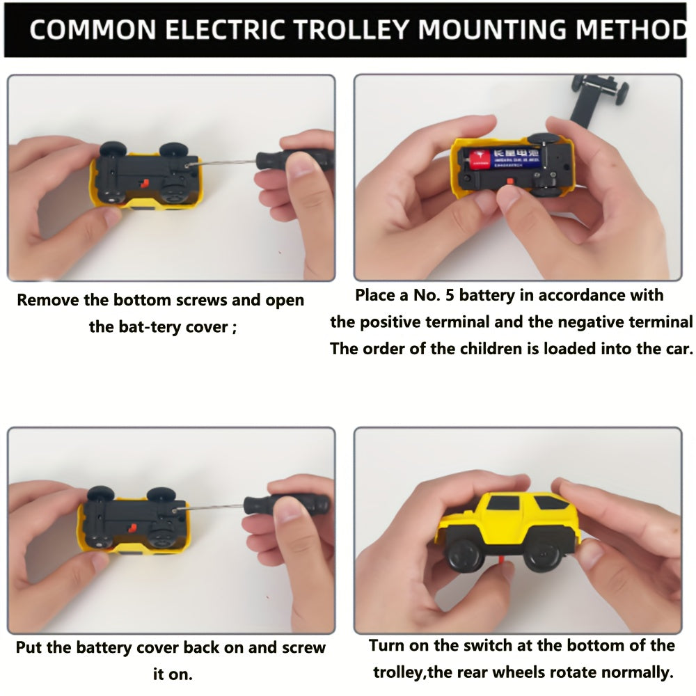 DIY electric rail car toy for kids, perfect for educational play.