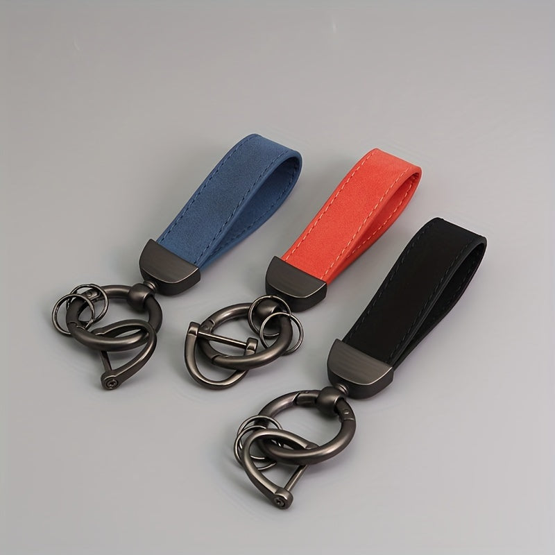 Men's Hardware Anti-Loss Suede Car Key Chain with PU Leather, the Perfect Valentine's Day Gift