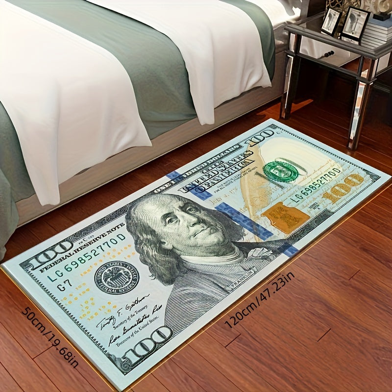 Non-Slip Runner Rug with Creative $100 Bill Design - Suitable for Bedroom, Kitchen, Laundry Room, and Hallway | Machine Washable Polyester Carpet with Anti-Skid Backing | Great for Halloween, Christmas, Easter, and Thanksgiving Decor | Low Pile