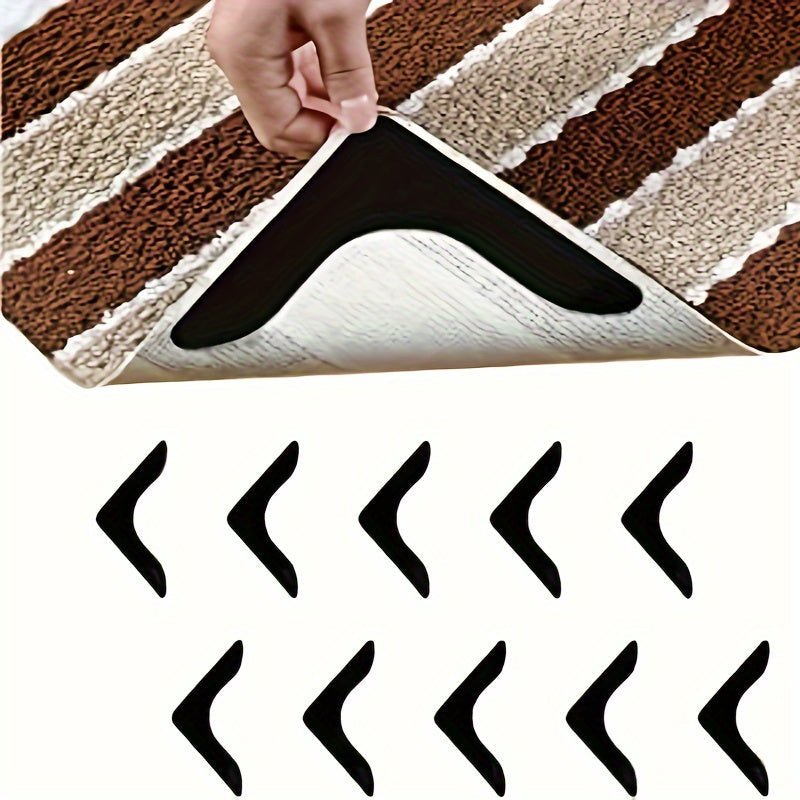 Set of 10 Reusable Rug Grippers with Anti-Slip Technology - Strong Adhesive for Securing Area Rugs on Hardwood & Tile Floors, Leaves No Residue