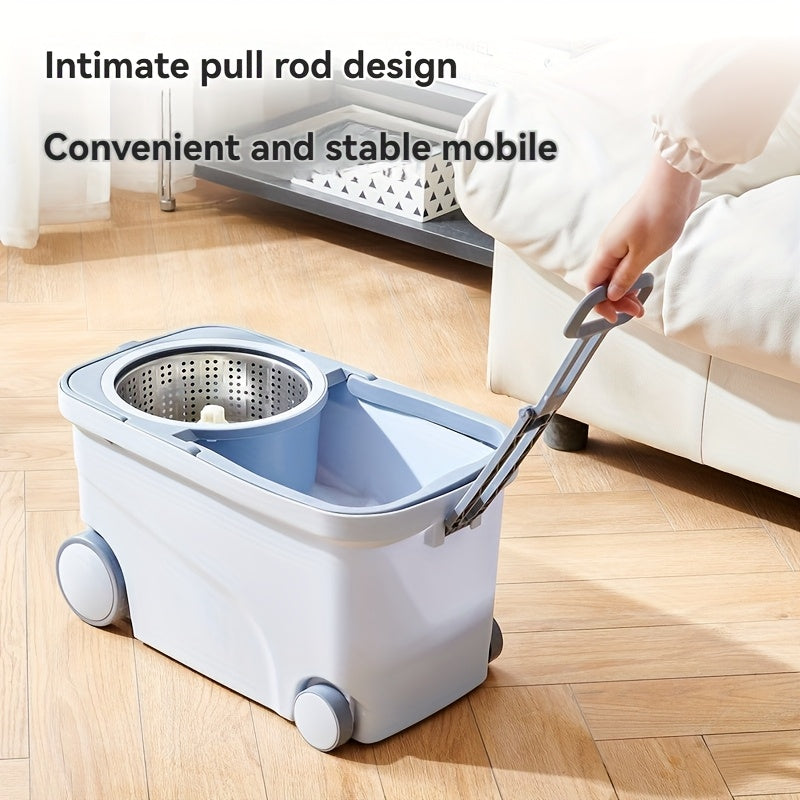 Get your hands on the 1-piece EasyClean Spin Mop and Bucket Set! This set comes with a self-wringing microfiber mop head, a thickened mop head, and centrifugal water dumping. Perfect for use in the living room, bedroom, bathroom, toilet, and kitchen.