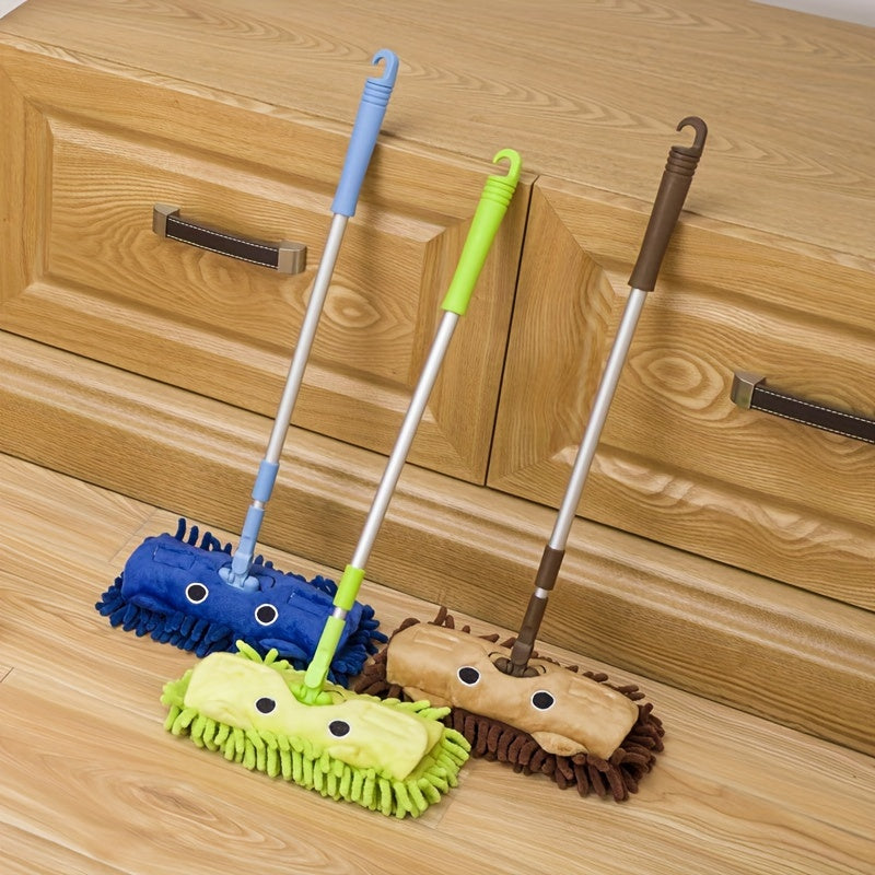 Children's Mop for Household Cleaning - 1 Piece. This retractable mop is a fun children's toy and a mini flat mop for cleaning. It features chenille dust removal tool for easy corner cleaning in children's bedrooms. Perfect for play house fun!