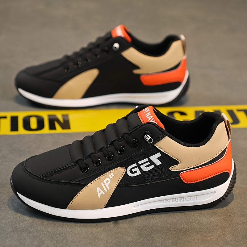 Men's fashion sneakers with thick sole, breathable lining, durable materials, and designer style.