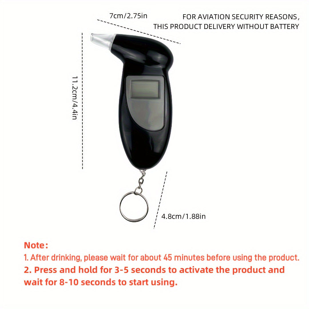 Portable digital breathalyzer for blood alcohol content testing, battery not included, suitable for home use and medical checks. Ideal for monitoring medication effects.