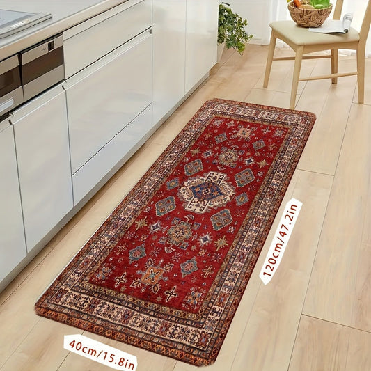 Vintage-Inspired Bohemian Red Area Rug - Anti-Fatigue, Non-Slip, Machine Washable for Living Room, Kitchen, Bathroom - Soft, Absorbent Home Decor Rug