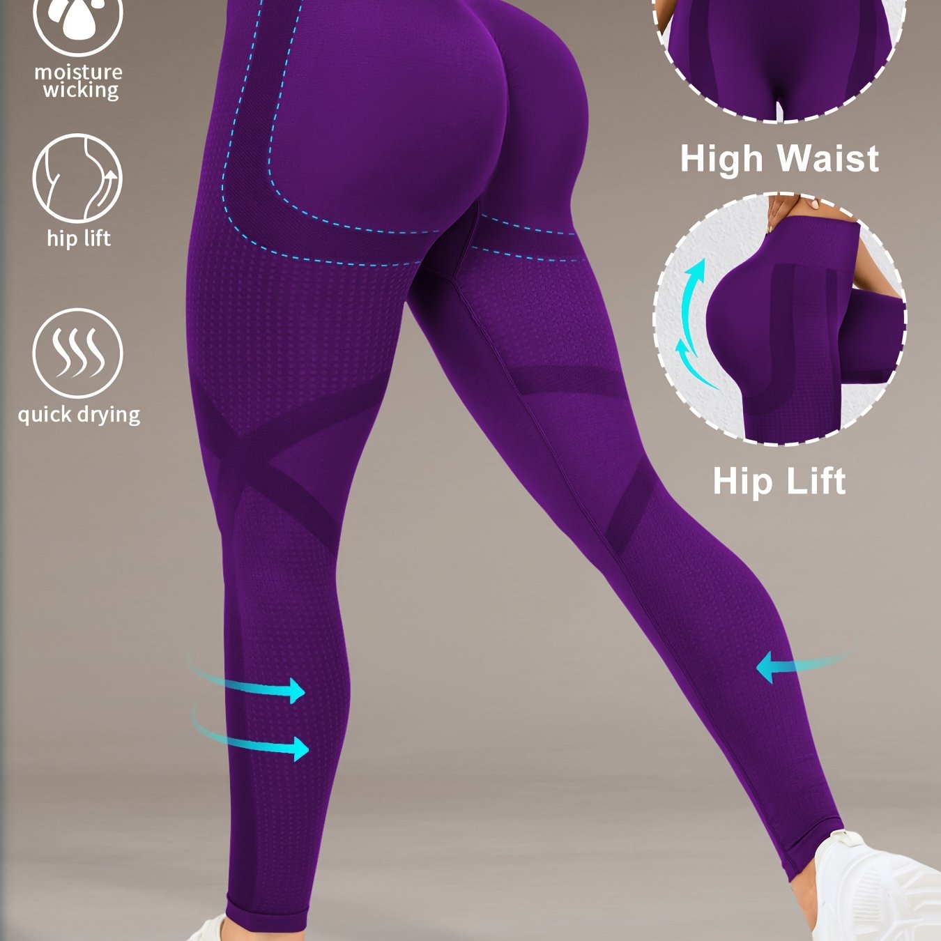 High Waist Butt Lifting Yoga Pants for Women with Moisture-Wicking, Hip Lift Design. Made of 90% Polyamide & 10% Elastane, Machine Washable. All-Season Activewear for Running, Gym & Yoga.