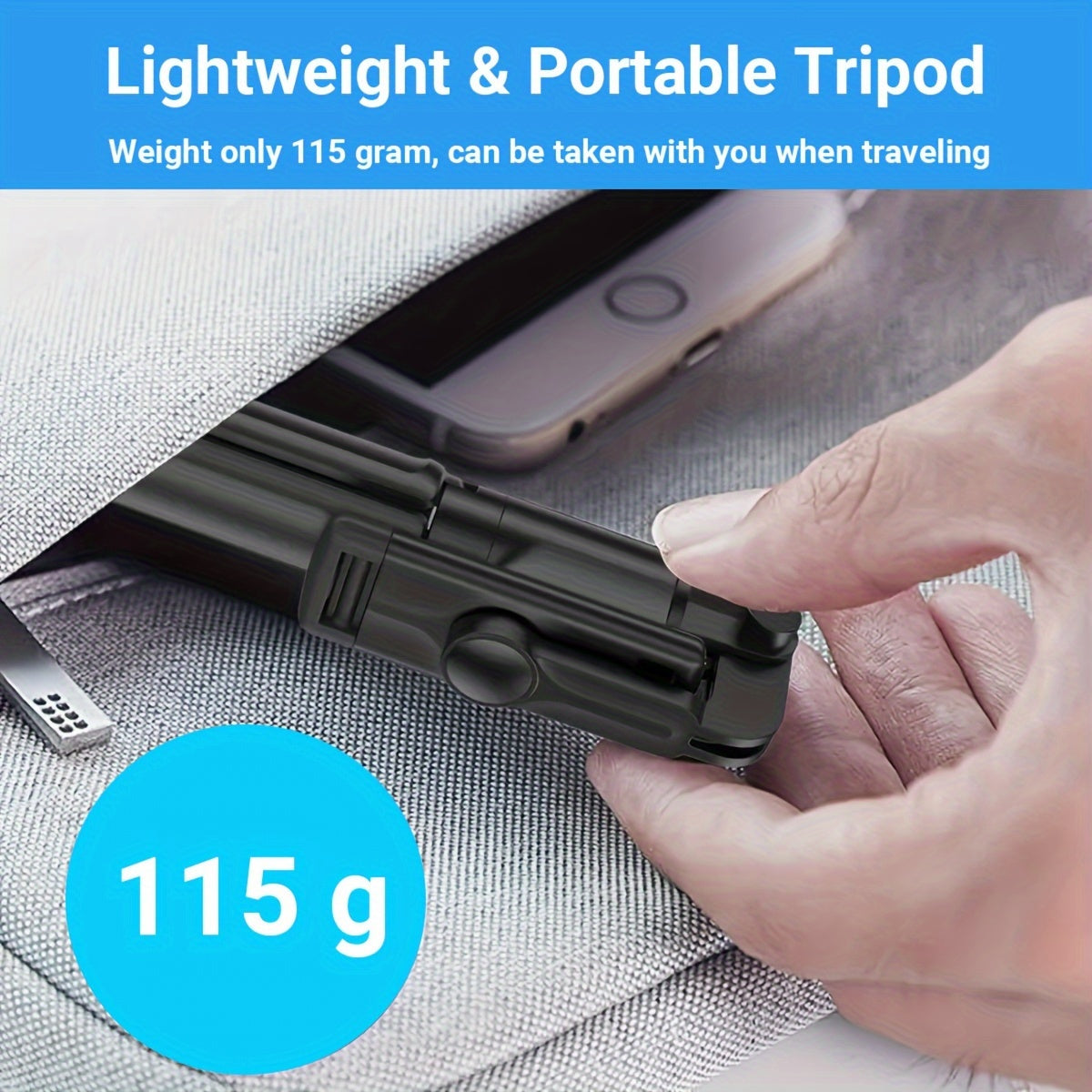 Telescoping selfie stick with tripod and remote for iPhone, Samsung, and Android smartphones, 360° rotation.